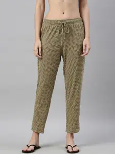Enamor Women Brown & Yellow Printed Relaxed Fit Lounge Pants