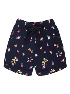 PLUM TREE Girls Navy Blue Floral Printed Pure Cotton High-Rise Shorts