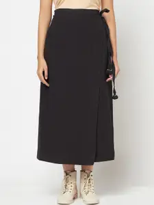 Fabindia Women Black Solid Pure Cotton Maxi Length Wrap Skirt