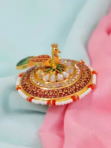 Crunchy Fashion Gold-Plated & Red Meenakari Peacock Wedding Ring