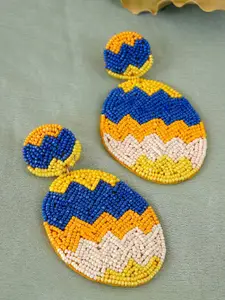 Crunchy Fashion Yellow & Blue Beaded Bohemian Drop Earrings