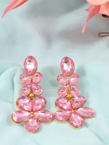 Crunchy Fashion Gold-Toned & Pink Contemporary Drop Earrings