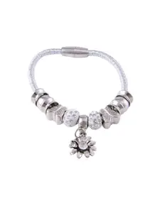 Crunchy Fashion Women Silver-Toned & White Antique Silver-Plated Link Bracelet