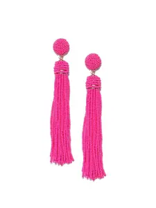 Crunchy Fashion Gold-Toned & Pink Contemporary Tasseled Drop Earrings