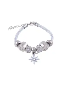 Crunchy Fashion Women Silver-Plated White Stone Studded Charm Bracelet