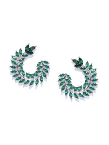 Crunchy Fashion Women Gold-Toned & Green Leaf Shaped Studs Earrings