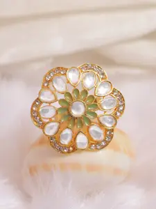 Crunchy Fashion Gold-Plated White Kundan-Studded Traditional Finger Ring