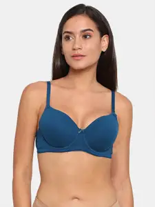 Rosaline by Zivame Blue Solid Half Coverage Lightly Padded T-shirt Bra