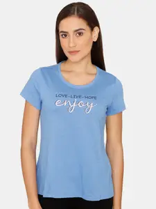 Rosaline by Zivame Women Blue Typography Printed Top