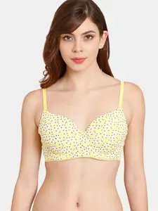 Rosaline by Zivame Yellow & White Floral Bra Underwired Lightly Padded