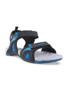 Sparx Men Black & Blue Patterned Sports Sandals