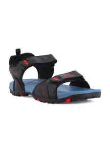 Sparx Men Black & Blue Patterned Sports Sandals