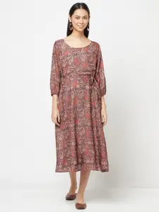 Fabindia Grey Ethnic Motifs Ethnic Midi Dress