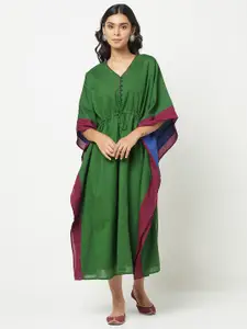 Fabindia Women Green Kaftan Midi Dress