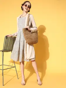 plusS Olive Green & White Checked A-Line Dress