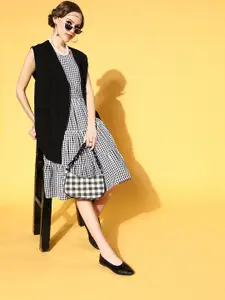 plusS Black & White Checked A-Line Dress