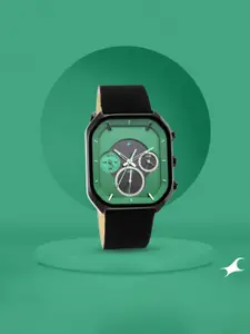 Fastrack Men Black Brass Printed Dial & Black Leather Straps Analogue Watch 3270NL01