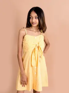 pspeaches Girls Yellow Checked Cotton Fit & Flare Dress