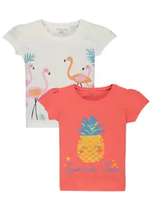 PLUM TREE Girls Pack of 2 Printed Pure Cotton T-shirts