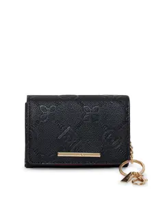 ALDO Women Black & Red Self Design Textured Zip Detail Three Fold Wallet