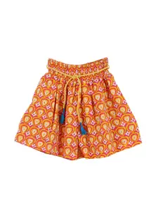 My Little Lambs Girls Red & Yellow Printed Loose Fit Shorts