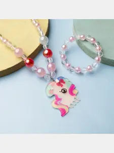Jewelz Girls Pink Unicorn Necklace with Elasticated Bracelet