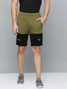 one8 x PUMA Men Green Colourblocked Slim Fit Sports Shorts