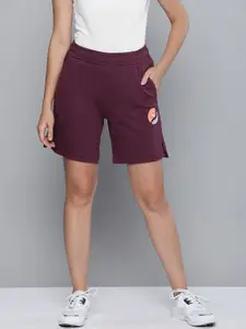 Puma Women Burgundy Graphic Logo Printed Loose Fit Sports Shorts