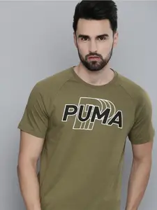 Puma Men Olive Green & Black Brand Logo Printed MODERN SPORTS T-shirt