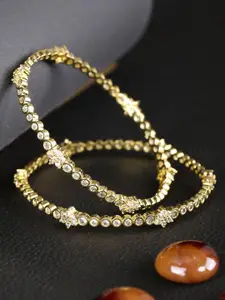 Priyaasi Women Gold-Plated American Diamond Studded Set of 2 Bangles