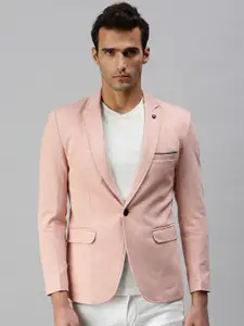 SHOWOFF Men Pink Solid Slim-Fit Single-Breasted Casual Blazers