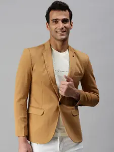 SHOWOFF Men Brown Solid Slim-Fit Single-Breasted Casual Blazers