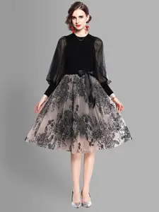 JC Collection Black Floral Midi Dress