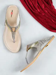 Shezone Women Cream-Coloured Striped Open Toe Flats