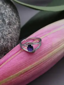 Jewels Galaxy Silver-Plated & Stone Studded Finger Ring