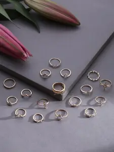 Jewels Galaxy Women Set of 17 Rose Gold-Plated Finger Rings