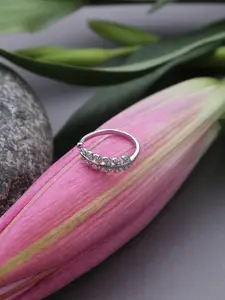 Jewels Galaxy Silver-Plated White Stone-Studded Adjustable Finger Ring