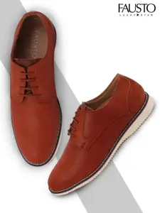 FAUSTO Men Tan Brown Perforations Welted PU Derbys