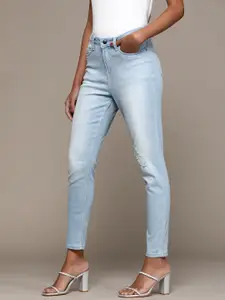 bebe Women Light Indigo Denim Daze Super Skinny Fit High-Rise Mildly Distressed Jeans