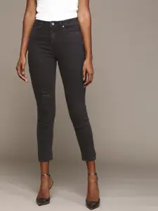 bebe Women Black Denim Daze Super Skinny Fit High-Rise Mildly Distressed Stretchable Jeans