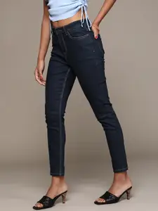 bebe Women Dark Indigo Denim Daze Super Skinny Fit High-Rise Stretchable Jeans
