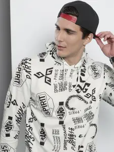 The Indian Garage Co Men White Printed Hooded Sweatshirt