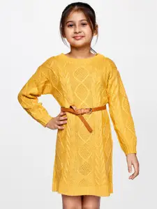 AND Girls Yellow Extended Sleeves T-shirt Dress
