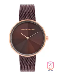 French Connection Women Brown Patterned Dial & Brown Stainless Steel Bracelet Style Straps Analogue Watch