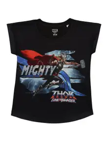 Marvel by Wear Your Mind Girls Black Thor Print Extended Sleeves Top
