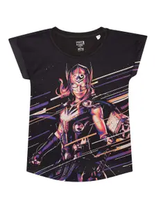 Marvel by Wear Your Mind Girls Black Wonder Woman Graphic Print Top