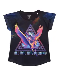 Marvel by Wear Your Mind Girls Black Graphic Printed T-shirt