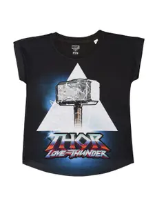 Marvel by Wear Your Mind Girls Black Thor Printed Extended Sleeves Top