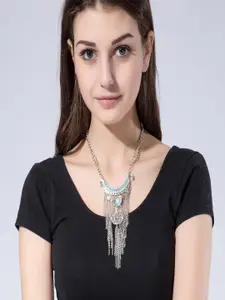 AQUASTREET Silver-Toned & Blue Silver-Plated Afghan Necklace