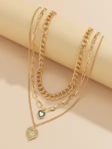 AQUASTREET Set of 3 Gold-Toned & White Gold-Plated Layered Necklace